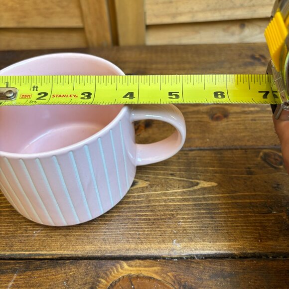 Pink Ribbed Stoneware Mug – Modern Matte Ceramic – Microwave Safe - Picture 3 of 4